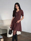 Fongt Mini Dress Knitted High-Waisted Umbrella Dress 2025 Spring/Summer Retro Elegant