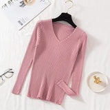 Casual Slim Pit Knitted Sweater Long Sleeve Sexy V neck Solid All-match High Street Pullover 2021 Winter New Fashion
