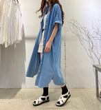 Women Summer Dress 2023 Loose Casual Denim Midi Skirt Single Breasted Cardigan Skirt Temperament Simple