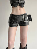 Fongt Design Rivet Buckle Belt Low-Waisted Leather Pants Hot Girl Dark Punk Wind Straight Shorts