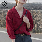 Arrival Women Solid V Neck Notched Chiffon Blouse Button Up Oversize Black Shirt Elegant Korea Style Feminina Blusa