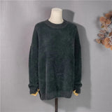 New 2022 Fake Mink Cashmere Spring Autumn Women Sweater Pullovers Oversized Vintage Knitwears Wild Lady Tops