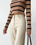 Fongt Women's Fall / Winter 2024 High-Waisted Leather Patchwork Trousers For Women's Casual Pants Leather Pants-Outfit