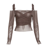 Fongt Summer New Women's Fashion Solid Color Suspenders Sexy Back Slim Crop Long-Sleeve Vest-Outfit