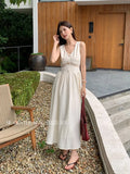 Fongt Xixi 2025 Summer Korean Version Of High-Waist Elegant Hollow Sleeveless Dress Pure Lust Dress Female 88389