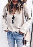 Fongt And Fall WISH Hot Women's Solid Color Top V Neck Long Sleeve Sweater Sweater Jumper Women's