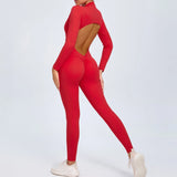 Fongt Zipper Long Sleeve Nude Yoga Jumpsuit Women Wear Fitness Sports Pants Tights-Outfit