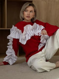 Fongt Lace Decoration Design Feeling Against The Color Of The Collar Long Sleeve Leisurely Loose Plus Velvet Top Woman