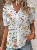 Wise Hot Style Summer V-Neck Lace Splicing Printed Shirt Shirt Women's Clothing-Outfit