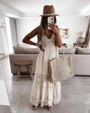 Fongt Women's Dress Casual Lace Splicing Sleeveless Long Dress
