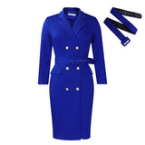 Fongt New Temperament Commuter OL Suit Collar Solid Color Double Buckle Large African Dress