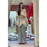 Fongt Summer New Korean Temperament Wearing Lotus Side Hem Slings And Wearing Thin Jeans Two Sets