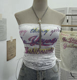 Fongt Shot With Chest Pad Lace Lace Hollow Hottie Breast Drawstring Thin Brat Waistcoat Sleeveless Top 12111