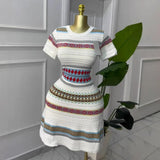 Fongt Fresh Striped Dresses Women's Summer French Oceanic Vintage Design Sensation Sweet National Wind Knitted Skirt