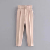 2024 New Pleated Multi-Color Harlan Pants Leisure Solid-Color Women's Pants Belt-Outfit