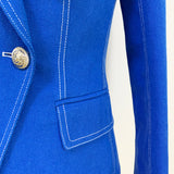 QUALITY New Fashion 2023 Designer Jacket Women's Top Stitching Contrast Lion Buttons Double Breasted Denim