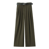 Fongt 2025 Spring New Women's Fashion Simple With Belt Double Fold Trousers