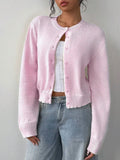 Fongt And Winter Sweater Women's Fashion Thin Round-Neck Long Sleeve Button Short Loose Cardigan Top Coat