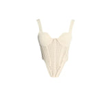 Fongt Hollow Out Inside The Jacket Spring 2024 New Fashion Fish Bone Bundle Waist Fish Bone Handmade Hook Flower Knit Vest-Outfit