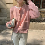 Fongt And Autumn New Korean Version Soft Waxy Wind Sweater Coat Female Pure And Fresh Sweet Single Breasted Short Round Collar Knit Cardigan Female-Outfit