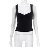 Square Collar Tank Women Slim Split Crop Tops Chic Backless Sleeveless Casual Camis Summer 2023 Y2K Double Layer-Outfit