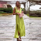 Fongt 2024 Summer New Women's Pure Desire Wind V-Neck Sleeveless Waist Elegant Dress-Outfit
