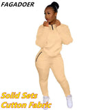 Winter Tracksuits Two Piece Set Pink Letter Print Solid Casual Outfits Zip Sweatshirt + Pockets Pants Set Women Sweat