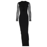 Women's Wear 2024 Autumn And Winter New Hollow-Out Mesh Long Sleeve Deep V Collar-Outfit