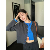 Fongt Autumn Thin High-End Design Splicing Fake Two Knitted Cardigan High-Waist Loose Half-Dress Woman