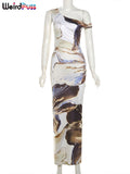 Flower-Print Incline-Shoulder Dress Woman Summer Sexy Chic Cross Sundresses Trend Party Hottie fashion Skinny Bodycon-Outfit