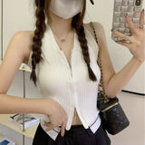 Fongt Neck Slings Beauty Vest Women Autumn New Knitted Hottie Short Sleeveless Shoulder Sexy
