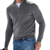 Fongt New Autumn Long Sleeve V-Neck Wool Woolen Zip-Up Men's Casual Polo Shirt