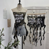 Fongt Shooting Hottie Camouflage Letter Print Chest Vest With Chest Pad Irregular Ribbon Short Top 8088