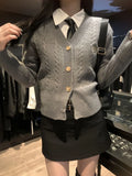 Japanese Style Gray Sweater Cardigan Women Harajuku JK Uniform Slim V-neck Knitted Tops Korean Preppy College