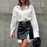 Fongt New Fashion Women's Spring Wear A Simple Loose White Shirt Waist Seal Short Skirt Suit-Outfit
