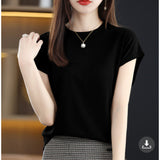 Fongt T-Shirt Round Collar Bottom Top 2025 New Solid Color Loose T Ice Knitted Shirt Casual