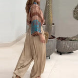 Fongt 2023 New Fashion Print Loose Shirt Slim Pants Suit Women-Outfit