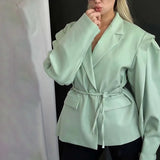 Fongt Jacket Female High Sense 2025 Spring And Autumn Women's Temperament Commuting Waist Tie Cushion Shoulder Suit Jacket