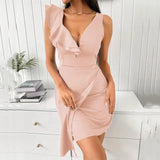 One Shoulder Long Sleeve Slim Party Solid Mini