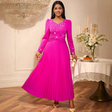 Fongt Pearl Evening Dress 2025 New V-Necked Long Sleeves Hundred Rolled Dress Party High Waist Dress Dress