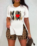 Size Women's Wear Spring And Summer 2023 New Leisure Printed Short-Sleeved Shorts Two Sets-Outfit