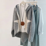 Fongt Design Sense Of The Star Short-Sleeved Hooded Knitted Sweater Women's Autumn And Winter Slim Clothes