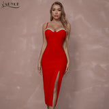 2022 New Summer White Spaghetti Strap Bandage Dress For Women Sexy V Neck Diamonds Midi Club Celebrity Runway Party