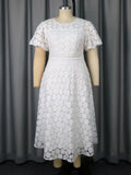 Fongt Large-Size Collar Lace Bubble Sleeve Dress High Waist-Repair A Party Evening Dress Dress