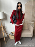 Fongt 2025 New Soft Model Set Women's Casual Blouse + Broad Legs Christmas Red Two-Sleeve