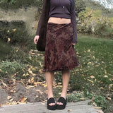 New Women's Dress Wish Summer Fashion Auricularia Auricula Side Mesh Brown Printed Skirt-Outfit