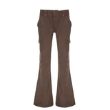 Tie With Hot Girls Multi-Pocket Design Fashion Jeans 2024 Casual Solid Color Button Flared Trousers-Outfit