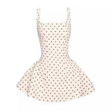 Fongt Square Tie Dress Women's Spring French First Love Pure Waist Short Skirt Casual Women Wave Point Print