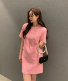 Fongt Chic Thin Tweed Small Short Sleeved Dress Female Summer New Royal Sister Small Sweet Wind Short Skirt-Outfit