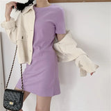 Fongt Summer New Korean Version Slim Solid Color Short-Sleeved T-Shirt Women Long Dress Women's